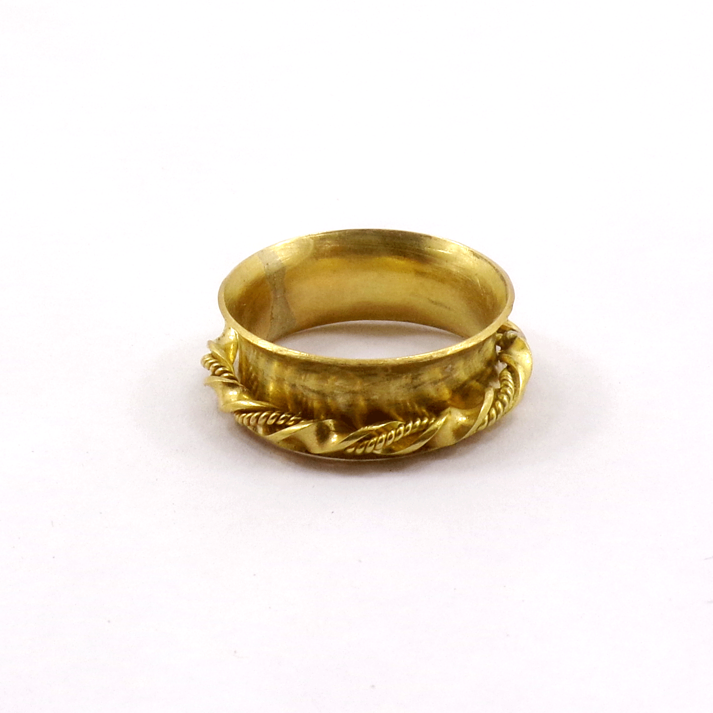Ring Size - 8 Brass Spinner Ring Q - BSPR996 18K Gold Plated Brass Rope Design & Wire Spinner Ring